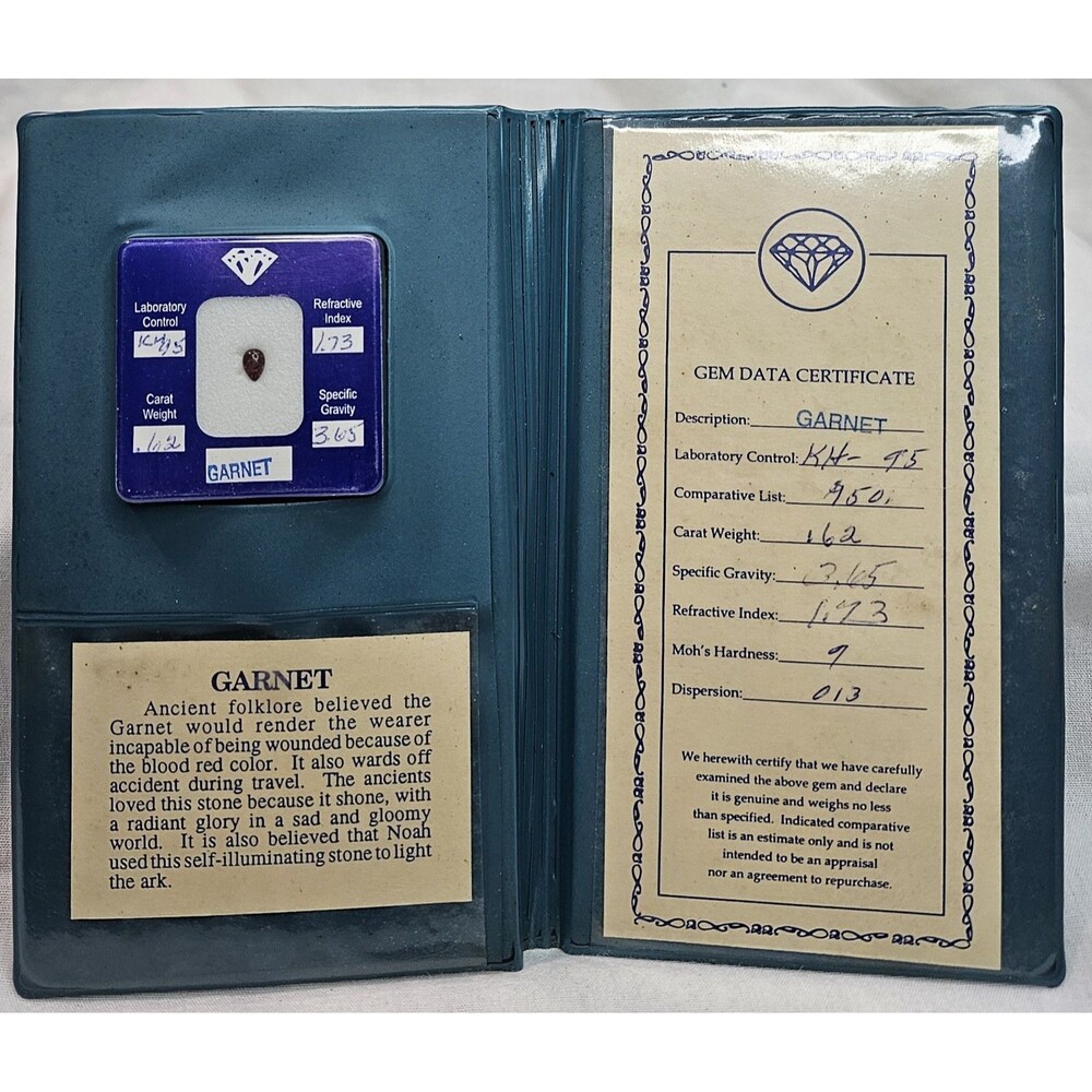 Vintage Natural 0.62ct Garnet Gemstones with GEM DATA Certificate & FOLDING BOOK